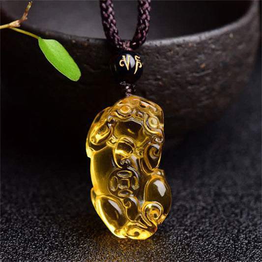 Golden Energy Citrine FengShui Wealth Solar Plexus Chakra (Third Chakra) PiXiu Wealth Necklace Pendant