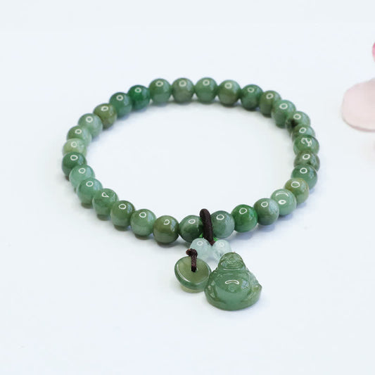 Spirituality Laughing Buddha Cyan Jade Healing Bracelet