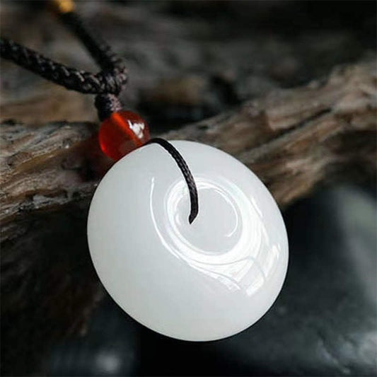 Jade  Round Hetian White Jade Peace Buckle Blessing Necklace Pendant