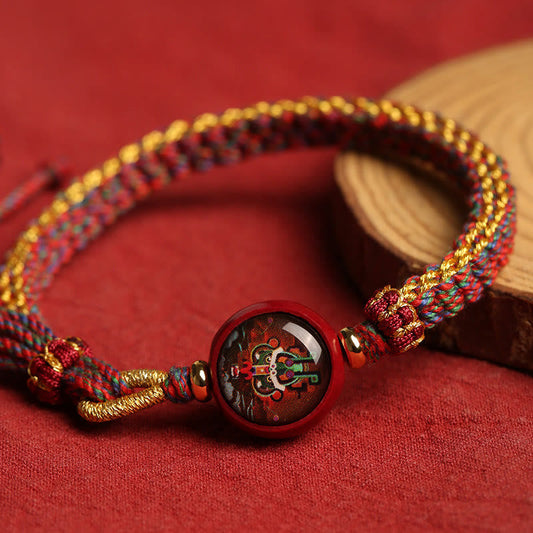 Ancient Tibetan Buddhist Red String Tradition  Colorful Rope Cinnabar Thangka Blessing Braided Bracelet
