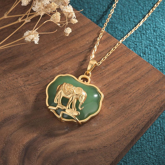 Jade  Natural Jade Elephant Healing Necklace Pendant