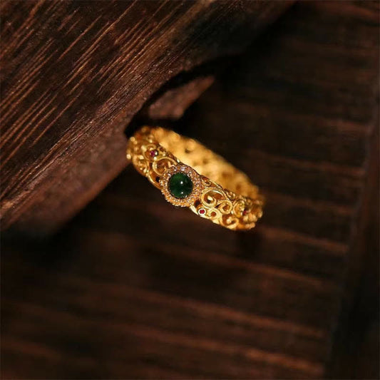 Jade  925 Sterling Silver Cyan Jade Success Luck Ring