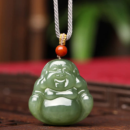 Spirituality Laughing Buddha Hetian Jade Abundance Necklace String Pendant