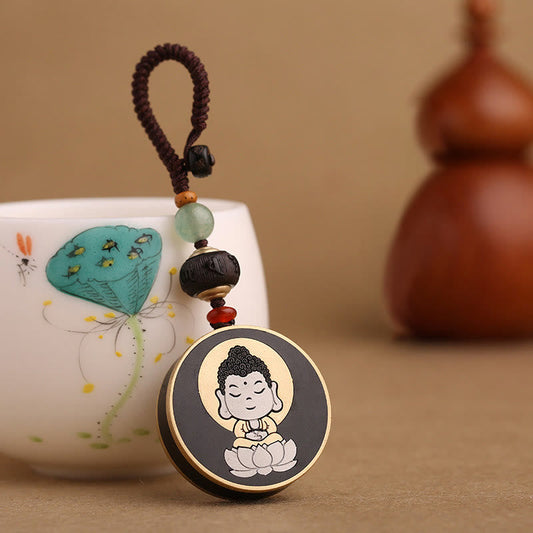 Spirituality Ebony Wood Rosewood Buddha Avalokitesvara Om Mani Padme Hum Balance Car Key Chain Decoration