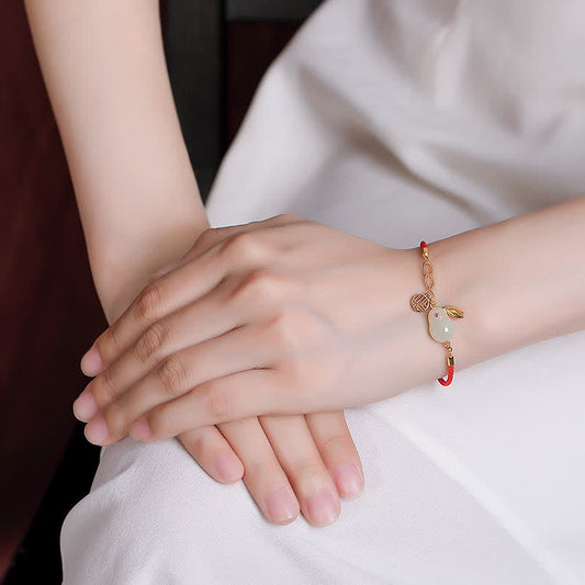 Ancient Tibetan Buddhist Red String Tradition  925 Sterling Silver Year of the Rabbit Hetian White Jade Luck Blessing Red String Bracelet