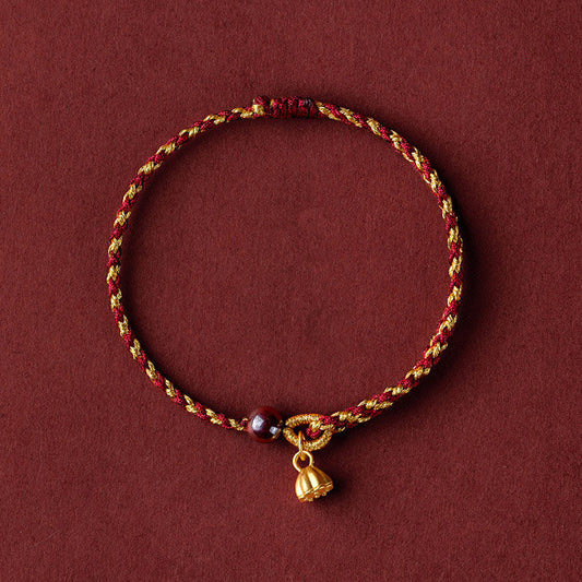 Ancient Tibetan Buddhist Red String Tradition  Handcrafted Red Gold Rope Lotus Peace And Joy Charm Braid Bracelet