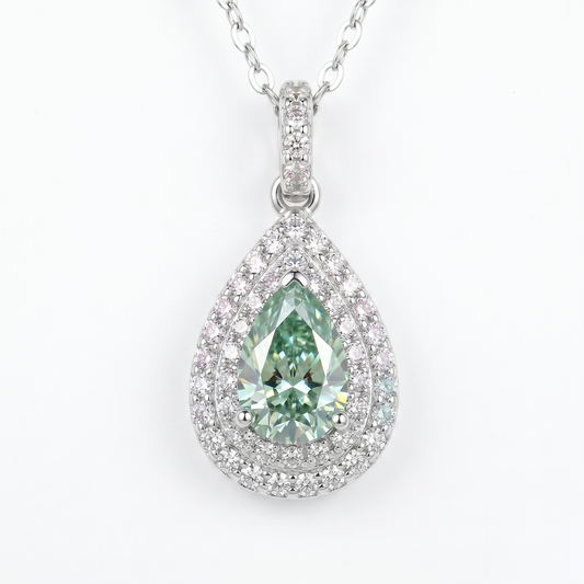 012 Stunning 1ct Green Pear Moissanite Diamond Pendant Necklace