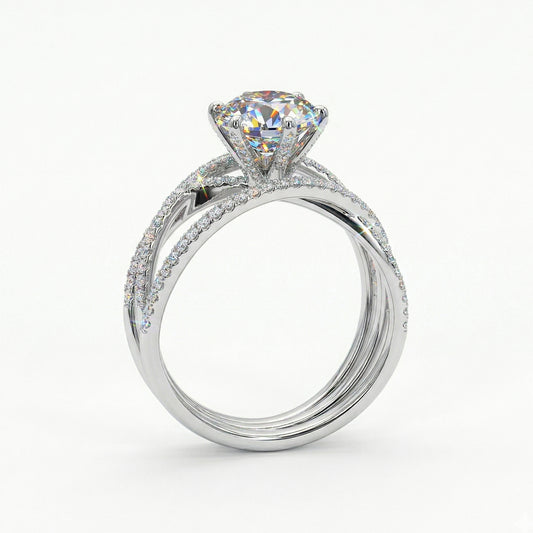 D Color VVS1 Moissanite Engagement Ring Intertwined Cross Band 14K White Gold Pl