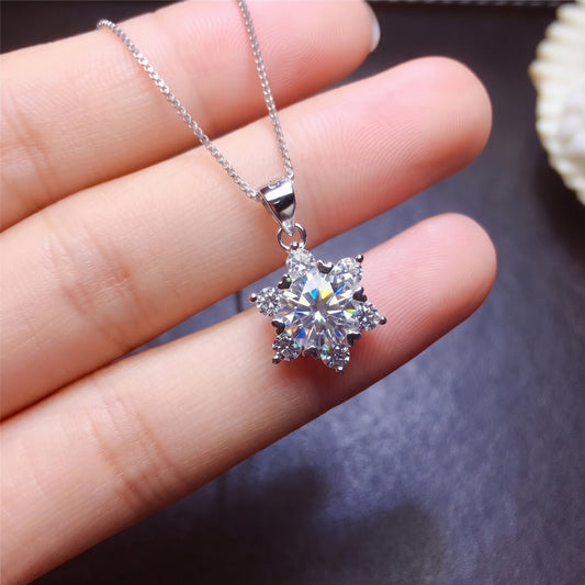 1/1.5/2ct Snowflake Moissanite Necklace D Color VVS1 925 Sterling Silver Pendant