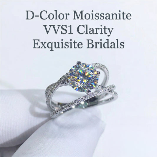 D Color VVS1 Moissanite Engagement Ring Intertwined Cross Band 14K White Gold Pl