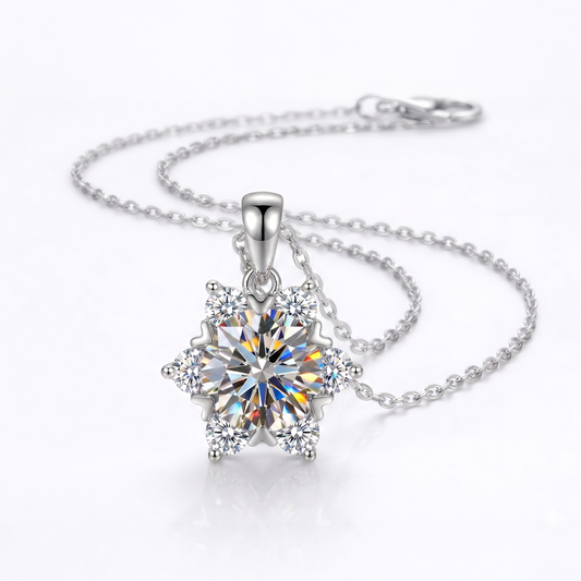 1/1.5/2ct Snowflake Moissanite Necklace D Color VVS1 925 Sterling Silver Pendant