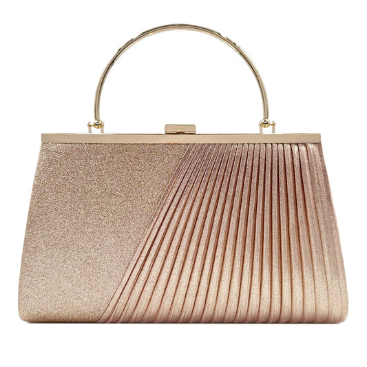 Metallic Pleated Evening Clutch Bag for Women, Elegant Party Wedding Handbag