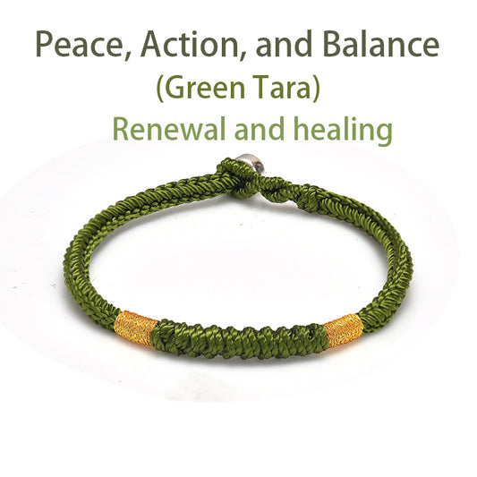 🌿 Peace, Action, and Balance Tibetan Lucky Rope Bracelet (Green Tara) | Spiritual Healing and Protection