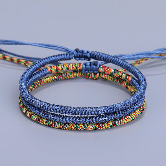 Spiritual Wisdom and Energy Balance with Navy Blue and Multicolored Rope | Tibetan Lucky Rope Bracelet