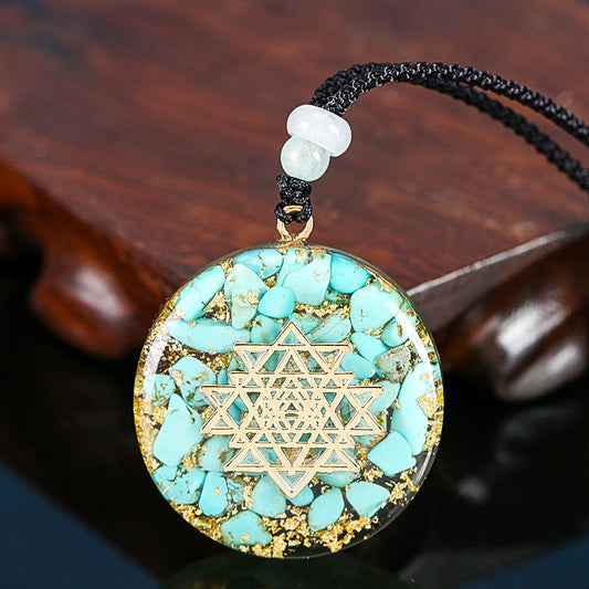 054 Turquoise Energy Pendant Necklace | Yoga Meditation Crystal Resin Jewelry, Balance Energy, Enhance Spirituality