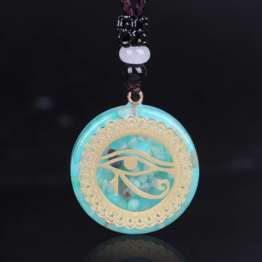 048 Energy Crystal Chip Resin Pendant - Ancient Egyptian Eye of Horus Crystal Chip Resin Necklace | Spiritual Geometric Symbol Necklace