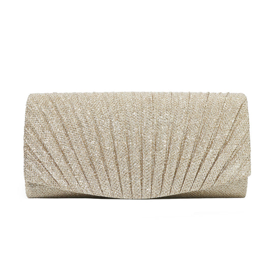 Women’s Glitter Evening Clutch Bag, Sparkly Pleated Party Handbag for Wedding, Prom, Dinner and Formal Events, Available in 5 Colors