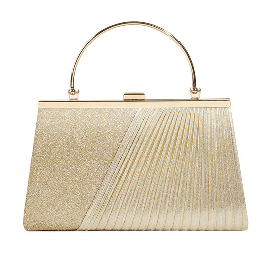Metallic Pleated Evening Clutch Bag for Women, Elegant Party Wedding Handbag