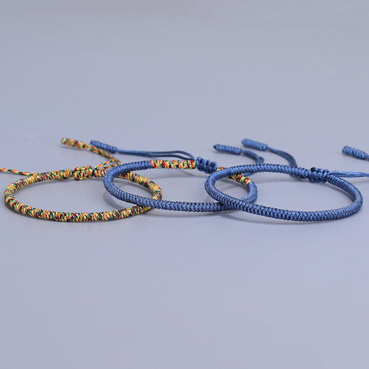 Spiritual Wisdom and Energy Balance with Navy Blue and Multicolored Rope | Tibetan Lucky Rope Bracelet