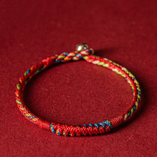 Ancient Tibetan Buddhist Red String Tradition  Handmade Five Color Thread Protection Bracelet