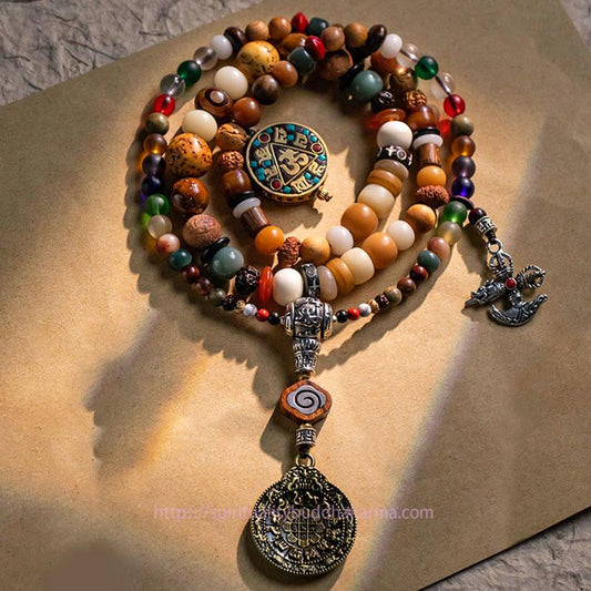Spirituality Buddha Karma Tibetan 108 Mala Beads Bodhi Seed Buddha Head Nine Palaces Eight Diagrams OM Wisdom Bracelet
