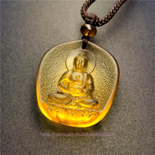 Buddha Energy Necklace Chinese Zodiac Natal Buddha Blessing Liuli Crystal Compassion Necklace Pendant