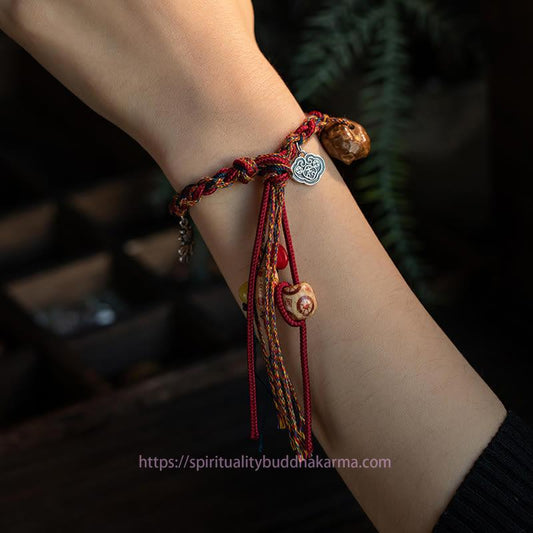 Ancient Tibetan Buddhist Red String Tradition  Tibetan Handmade Colorful Thread 925 Sterling Silver Koi Fish Protection Strength String Bracelet