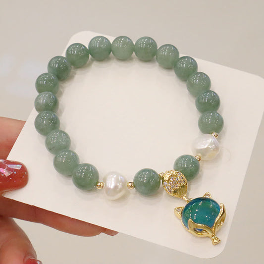 Jade  Jade Pearl Color-Changing Fox Charm Luck Bracelet