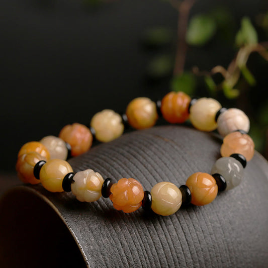 Jade  Golden Silk Jade Lotus Wealth Luck Bracelet
