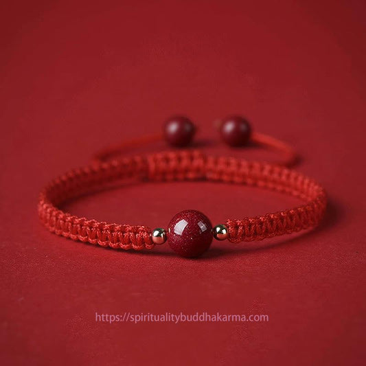 Ancient Tibetan Buddhist Red String Tradition  Lucky Cinnabar Bead Blessing Red String Bracelet