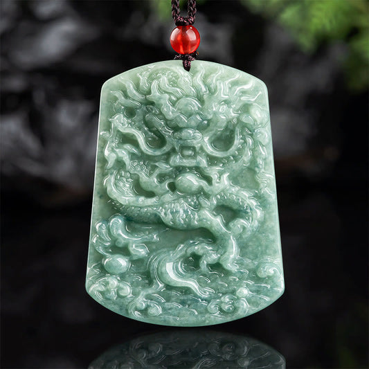 Jade  Natural Jade Chinese Zodiac Dragon Sea Luck String Necklace Pendant