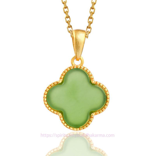 Jade  925 Sterling Silver Natural Hetian Jade Luck Four Leaf Clover Necklace Pendant