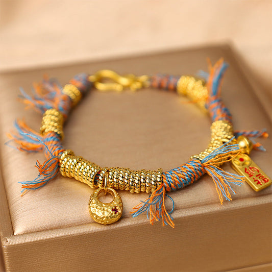 Ancient Tibetan Buddhist Red String Tradition  Handmade Tibetan Lucky Fortune Multicolored Rope Braid Bracelet