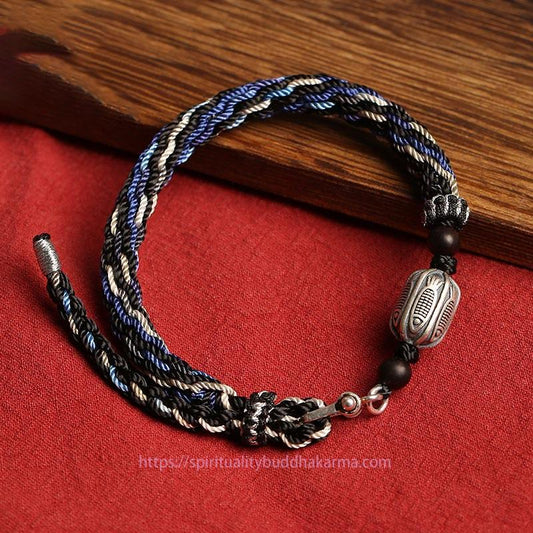 Ancient Tibetan Buddhist Red String Tradition  925 Sterling Silver Koi Fish Wealth Reincarnation Knot Braid String Bracelet