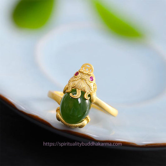 Jade  18k Gold-plated Pixiu Jade Wealth Ring