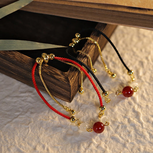 Ancient Tibetan Buddhist Red String Tradition  Red Agate Cat Eye Braided String Confidence Bracelet