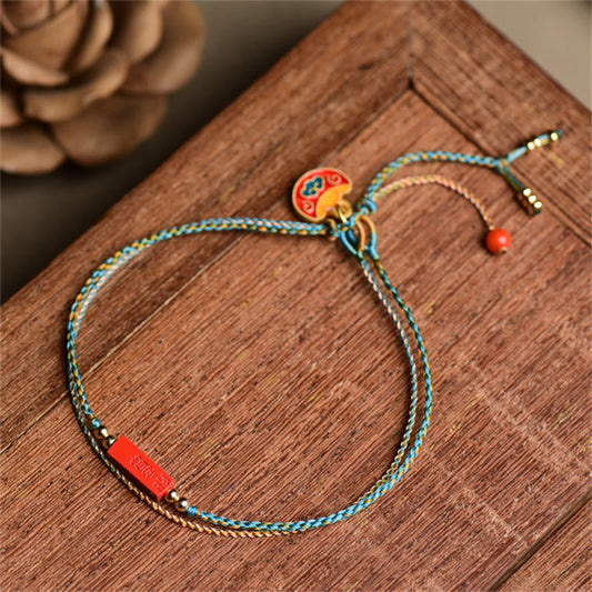 Ancient Tibetan Buddhist Red String Tradition  Handmade Cinnabar As One Wishes Blessing Braid Double Layer Bracelet