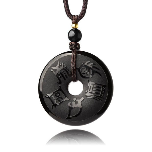 Spirituality Buddha Karma Black Obsidian Taoism Five Sacred Mountains Carved Strength Peace Buckle Necklace Pendant Key Chain Phone Hanging Decoration