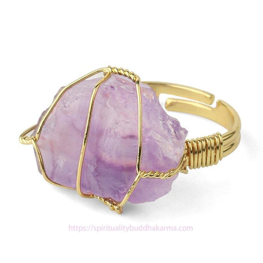 Golden Energy Citrine Natural Crystal Gemstone Amethyst Adjustable Ring