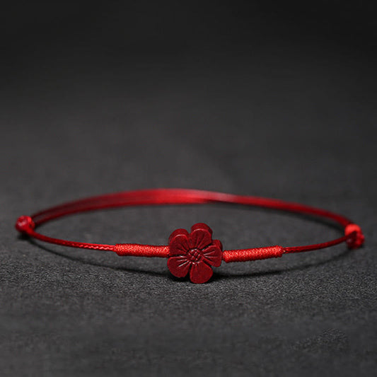 Ancient Tibetan Buddhist Red String Tradition  Handmade Plum Blossom Four Leaf Clover PiXiu Lotus Koi Fish Cinnabar Blessing Braid Bracelet