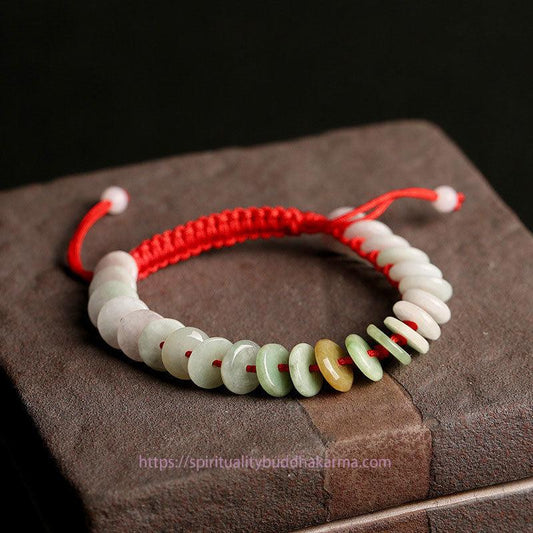 Jade  Natural Round Jade Luck Red String Protection Bracelet