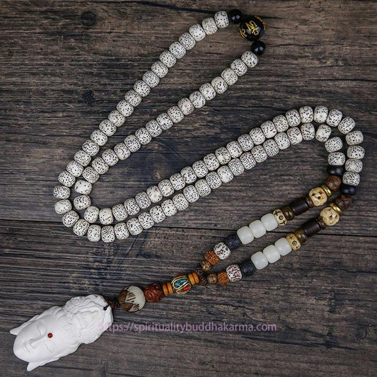 Spirituality 108 Mala Beads Bodhi Seed Yak Bone Avalokitesvara Lucky Pixiu Guan Gong Buddha Demon Peace Tassel Bracelet