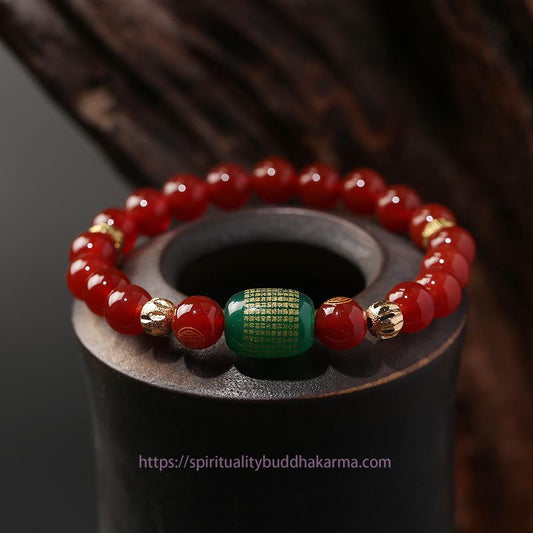 Spirituality Natural Red Agate Green Agate Buddhist Sutras Calm Bracelet