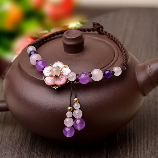 Spirituality Buddha Karma Natural Amethyst Rose Quartz Crystal Charm Lucky Healing Anklet