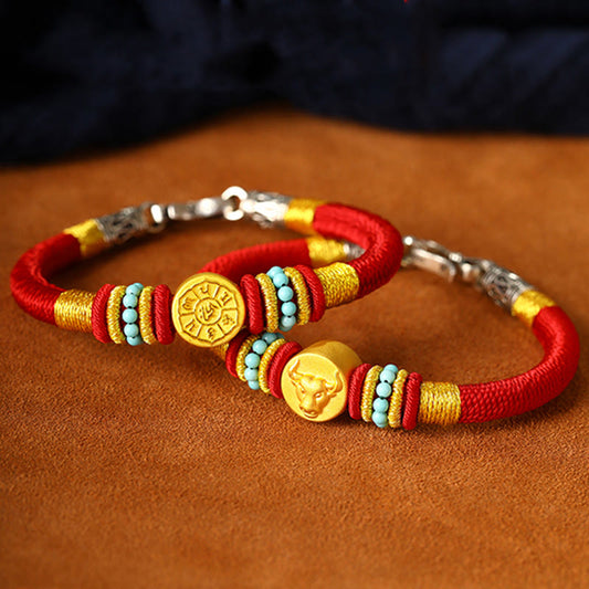 Ancient Tibetan Buddhist Red String Tradition  999 Gold Chinese Zodiac Om Mani Padme Hum King Kong Knot Protection Handcrafted Bracelet