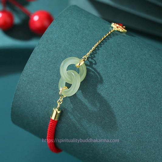 Ancient Tibetan Buddhist Red String Tradition  925 Sterling Silver Hetian Jade Double Peace Buckle Lotus Luck Bracelet