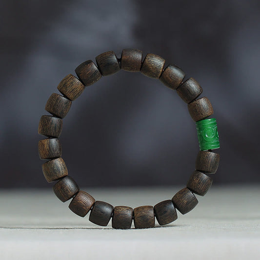 Spirituality Nha Trang Rare Bai Qinan Agarwood Cyan Jade Red Agate Laughing Buddha Tibetan Bone Strength Meditation Bracelet