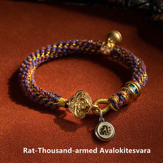 Ancient Tibetan Buddhist Red String Tradition  925 Sterling Silver Chinese Zodiac Natal Buddha Om Mani Padme Hum Luck Bell Braided String Bracelet