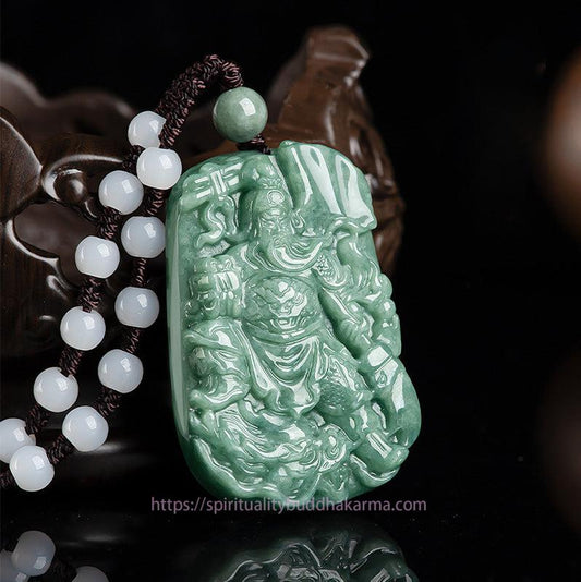 Jade  Natural Jade Guan Gong Amulet Wealth Necklace Pendant
