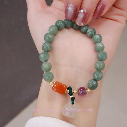Jade  Cyan Jade Lotus Pumpkin Wish Peace Buckle Amethyst Crystal Healing Bracelet